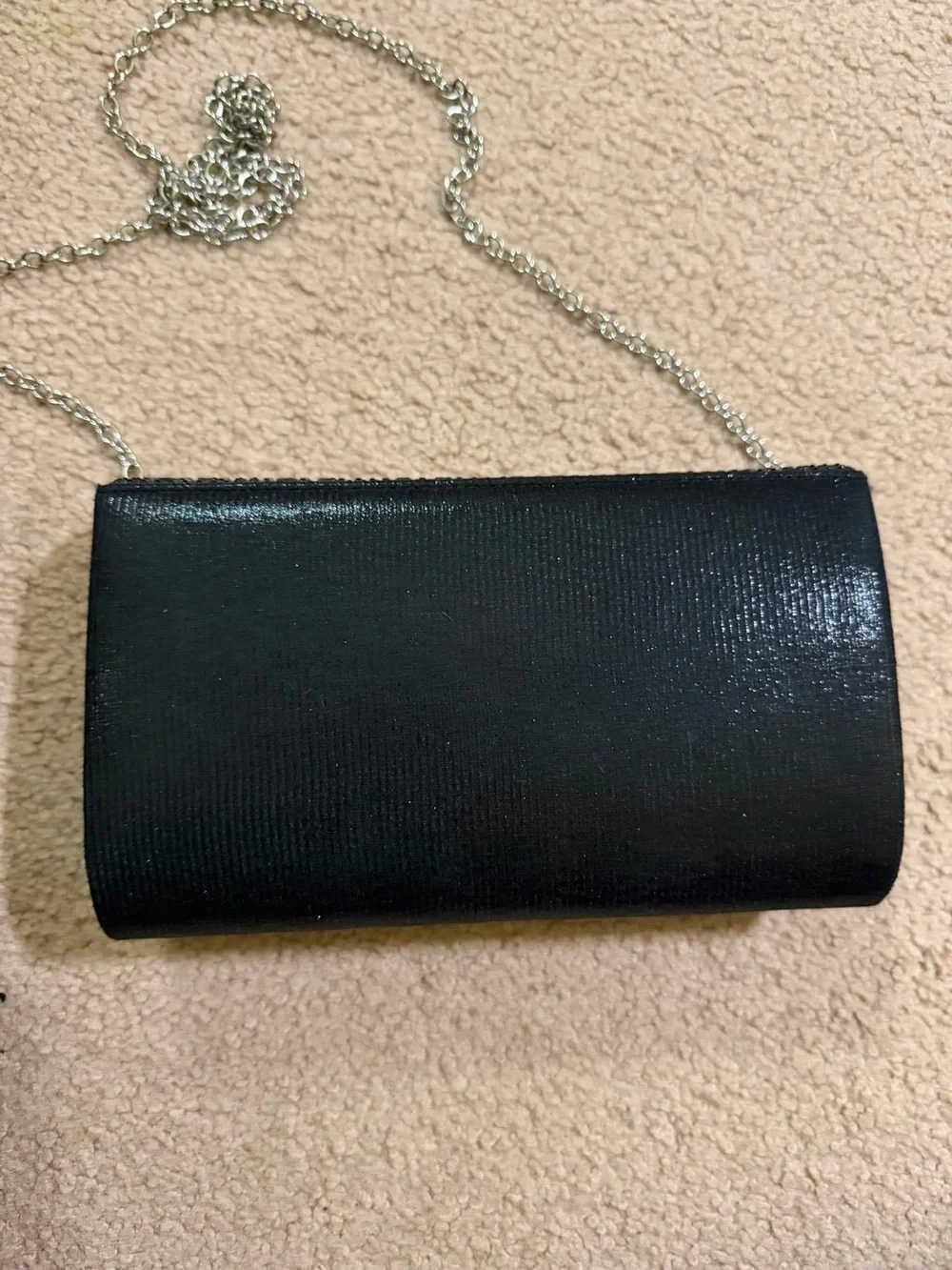 Black Beaded Evening Clutch Crossbody Purse Silver Chain NWOT Formal